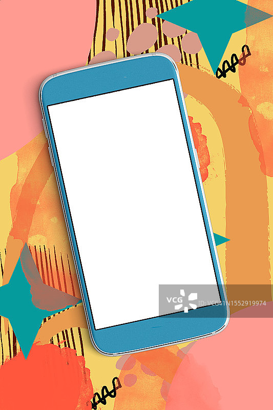 粉绿橙三色手机夏季样机图片素材
