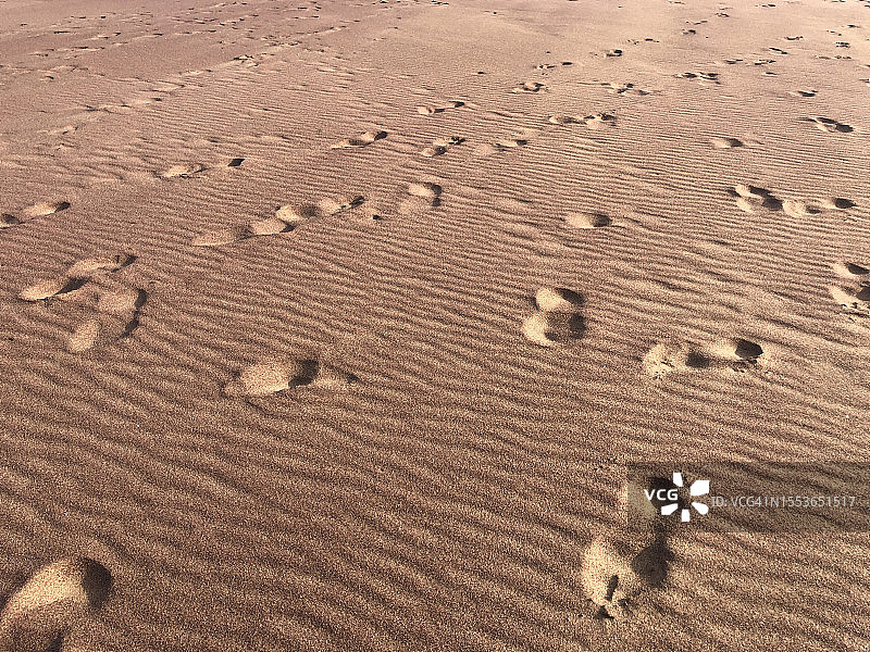 沙滩上沙滩足迹的高角度视图图片素材
