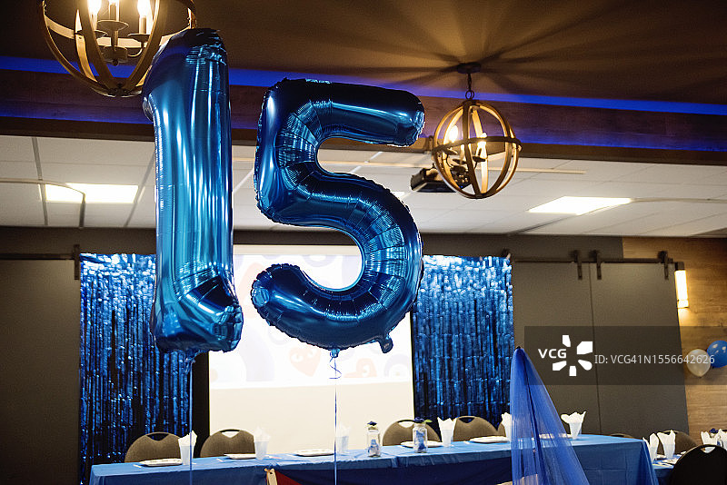 舞厅内Quinceanera的庆祝气球（无人）图片素材