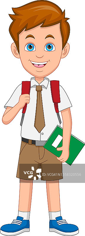 挥手卡通的快乐男学生图片素材