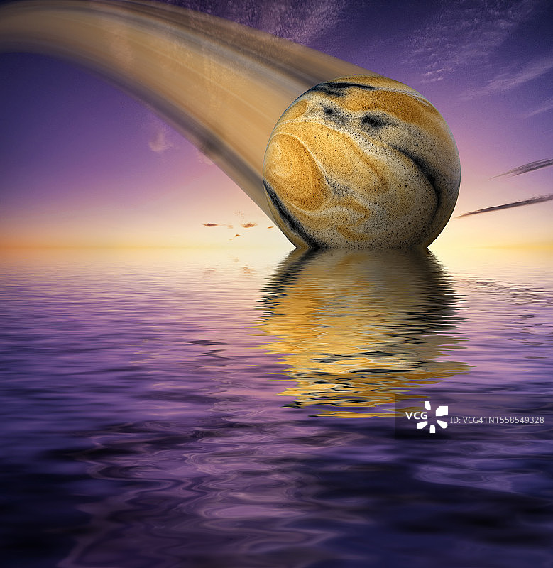 奇特星球液态大气层的日落图片素材