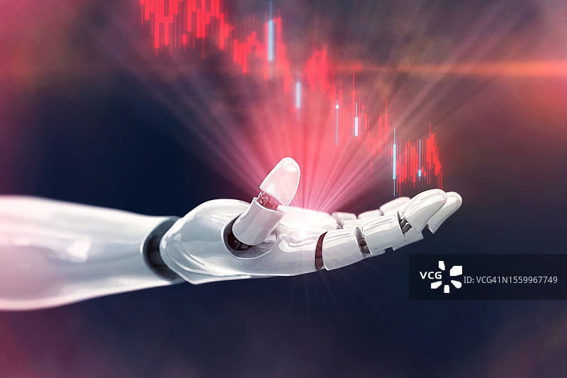 机器人手势指向股市下跌图片素材