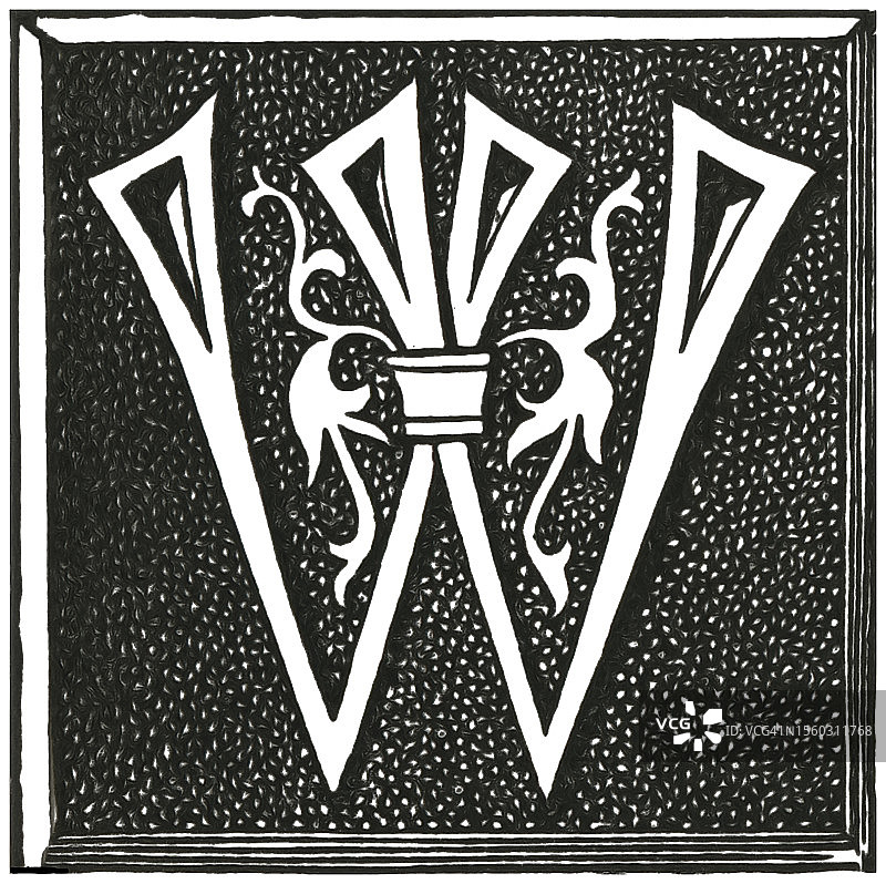 古代雕刻插图：字母W，装饰图片素材