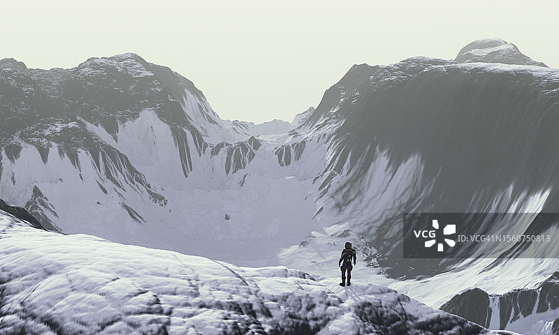 宇航员探索冰冻的偏远星球图片素材