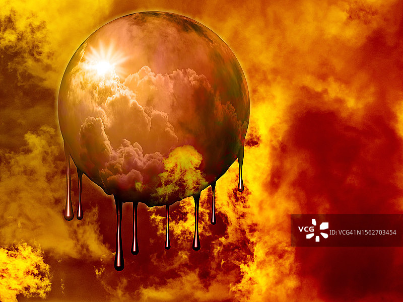 因气候变化而在火的氛围中融化燃烧的地球图片素材