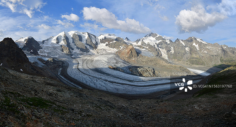 山峰下壮观的莫特拉奇冰川图片素材