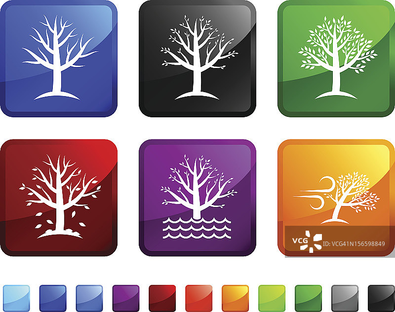 季节性树木免版税矢量图标贴纸套装图片素材