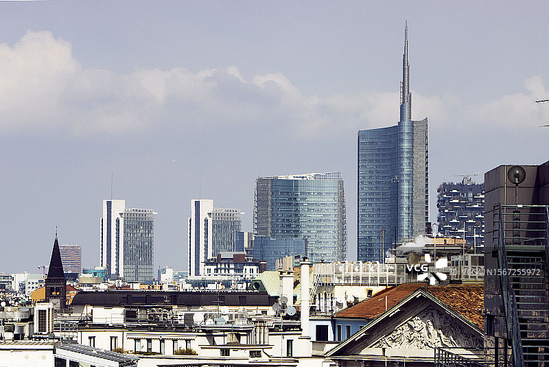 米兰新门商业区航拍天际线图片素材