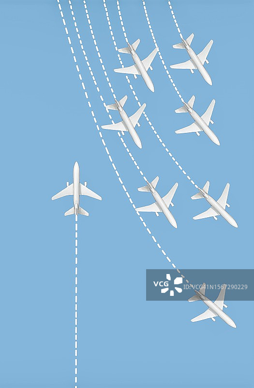 不同的理念：创造自己的成功之路，领导力，飞机不同的方向图片素材