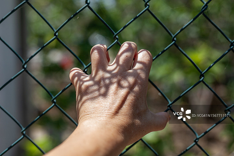 抓住铁丝网的手图片素材