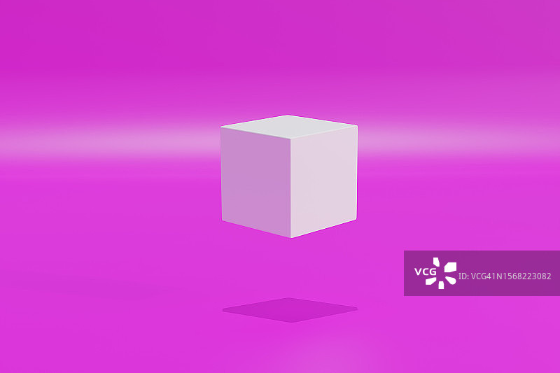 紫色背景数字图像中漂浮的白色三维立方体正面图，带阴影图片素材