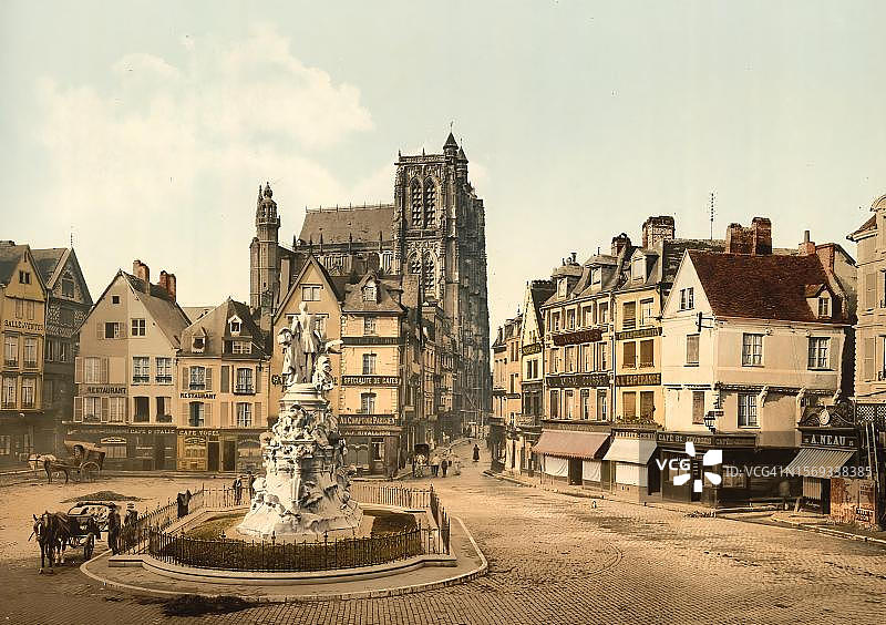 法国阿布维尔圣武尔弗兰学院教堂（1895年照片的数字增强复制品，约1890年）图片素材