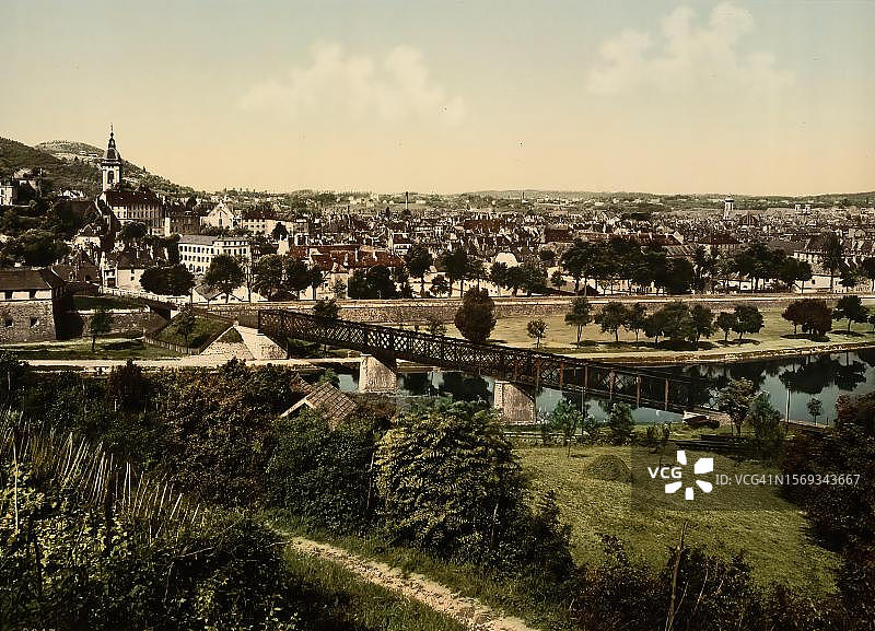 法国勃艮第-弗朗什-孔泰大区贝桑松全景，约1890年，历史照片，数码增强再版，1895年图片素材