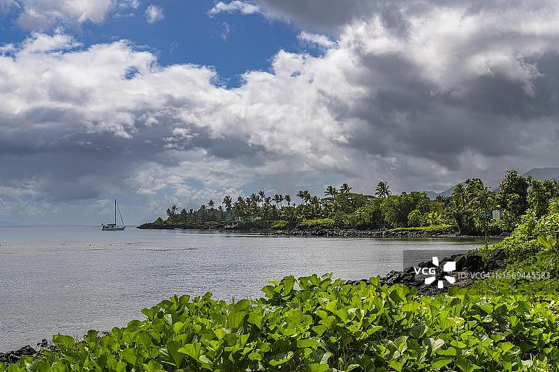 从高处俯瞰斐济塔韦乌尼岛海岸线图片素材