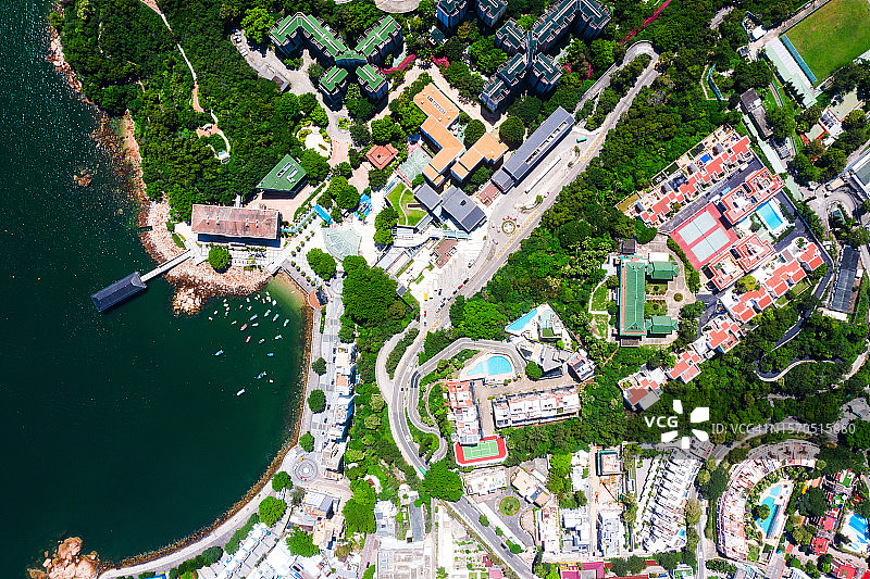 香港赤柱沿海城镇无人机航拍图片素材