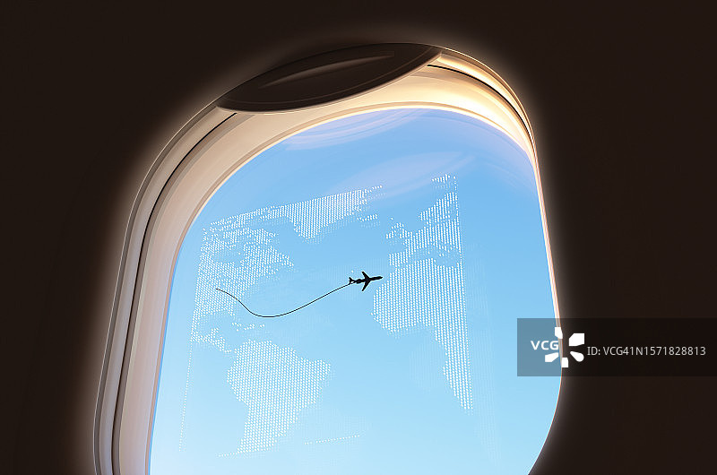 客机机舱内，乘客座位旁的飞行地图图片素材