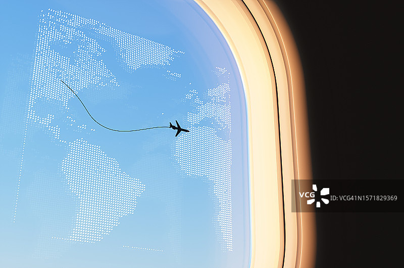 客机机舱内，乘客座位旁的飞行地图图片素材