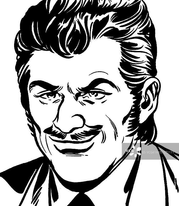 面露邪相的深色头发八字胡男人图片素材