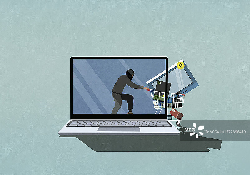 购物车在笔记本电脑屏幕上的电脑黑客图片素材