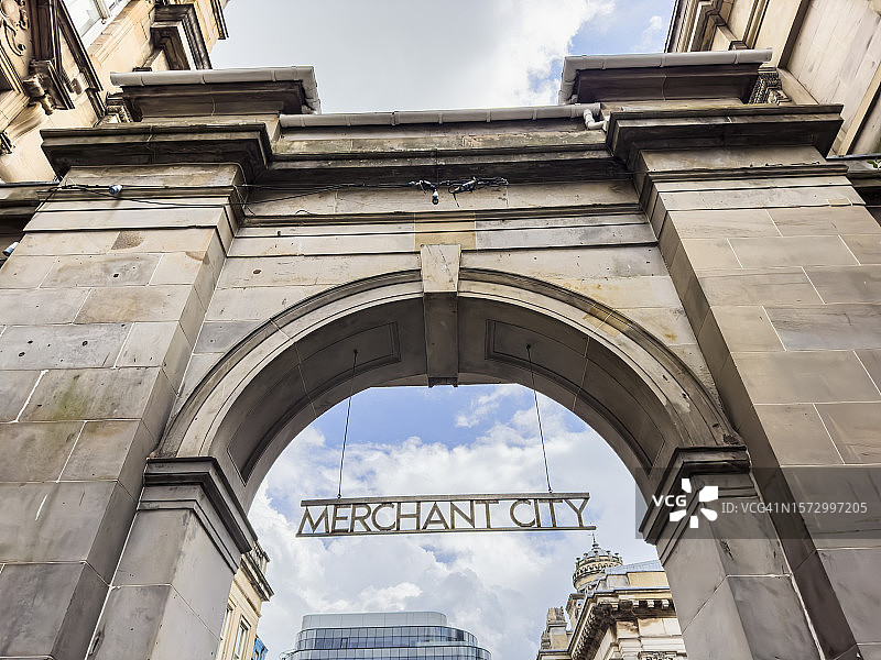 格拉斯哥市中心商人城社区标志牌图片素材