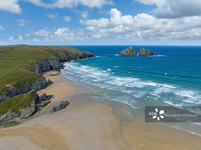 康沃尔郡霍利韦尔湾航拍照片图片素材