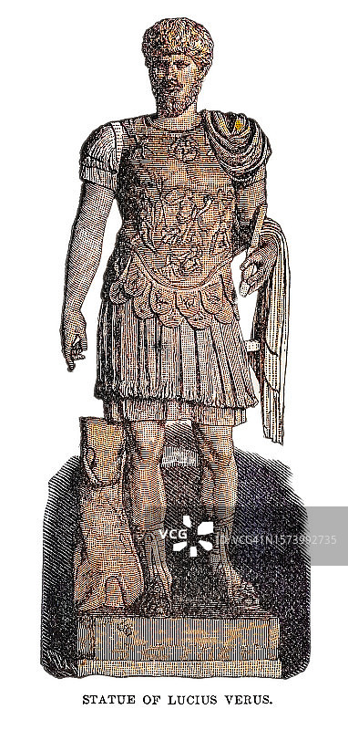 卢cius Aurelius Verus雕像古版画插图图片素材