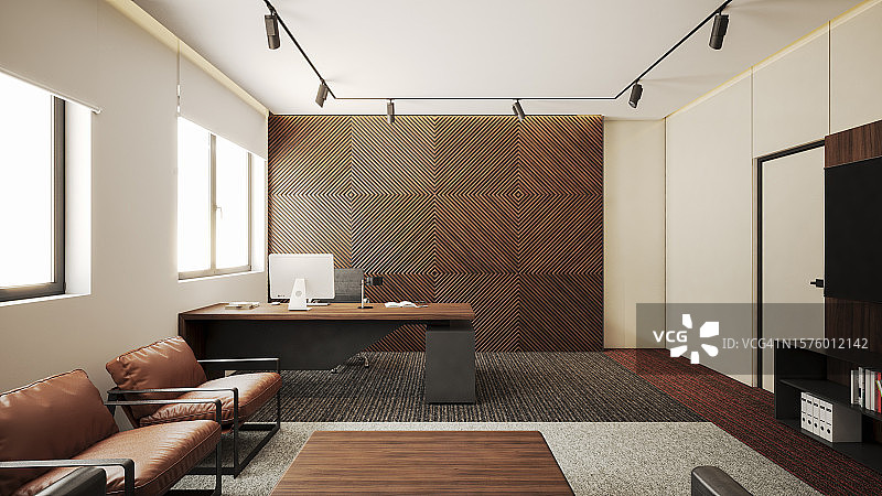 室内设计：办公室计算机生成图像、主管办公室、建筑可视化、3D渲染素材照片图片素材