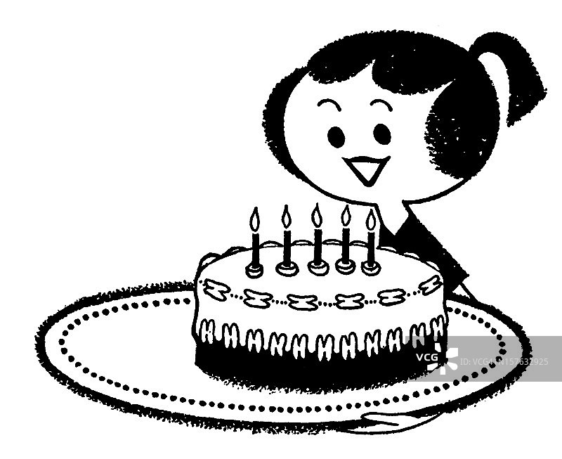 生日女孩和蛋糕图片素材