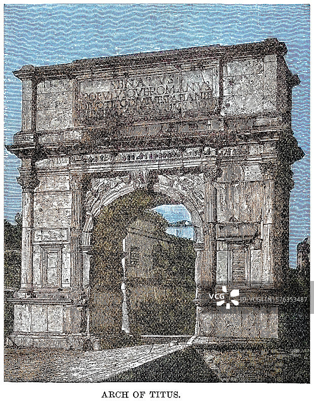 提图斯拱门旧雕刻插图，位于罗马圣道，罗马广场东南图片素材