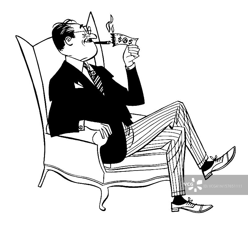 男人用钱点雪茄图片素材