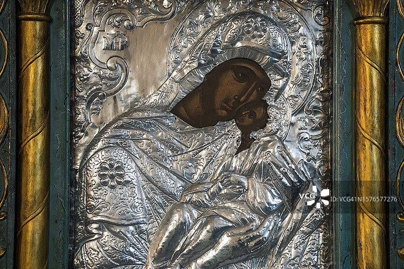 萨维纳修道院教堂内的东正教宗教圣像图片素材