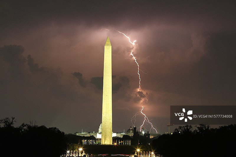 华盛顿特区上空的闪电图片素材