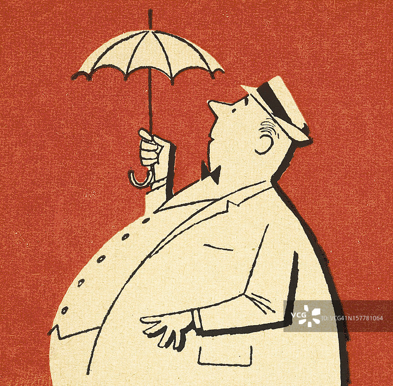 拿着小雨伞的胖男人图片素材