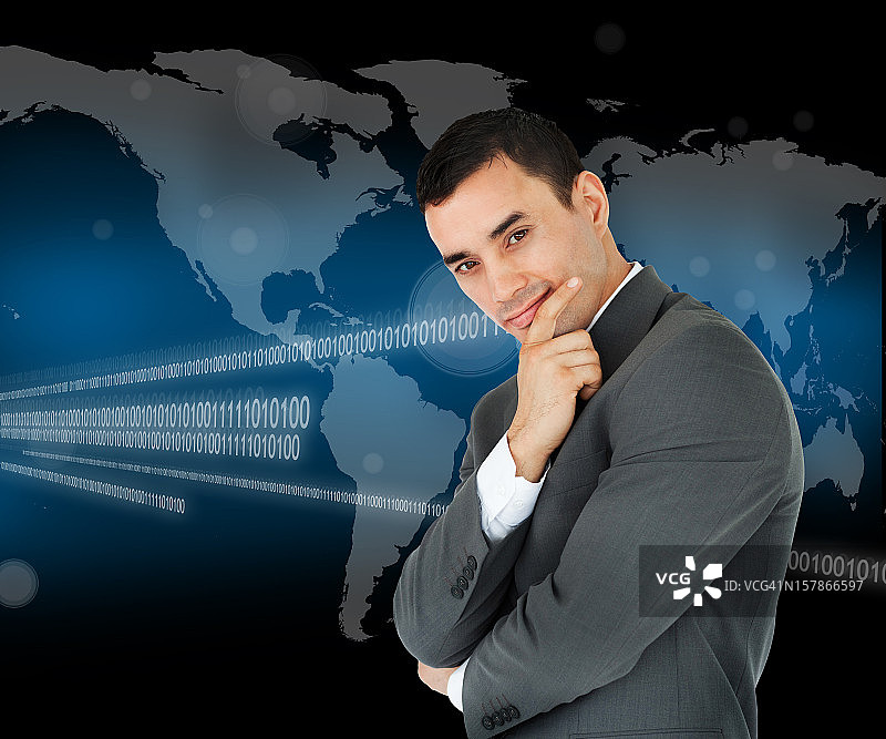 商务人士站在世界地图前图片素材