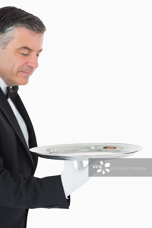 服务员手托银盘图片素材
