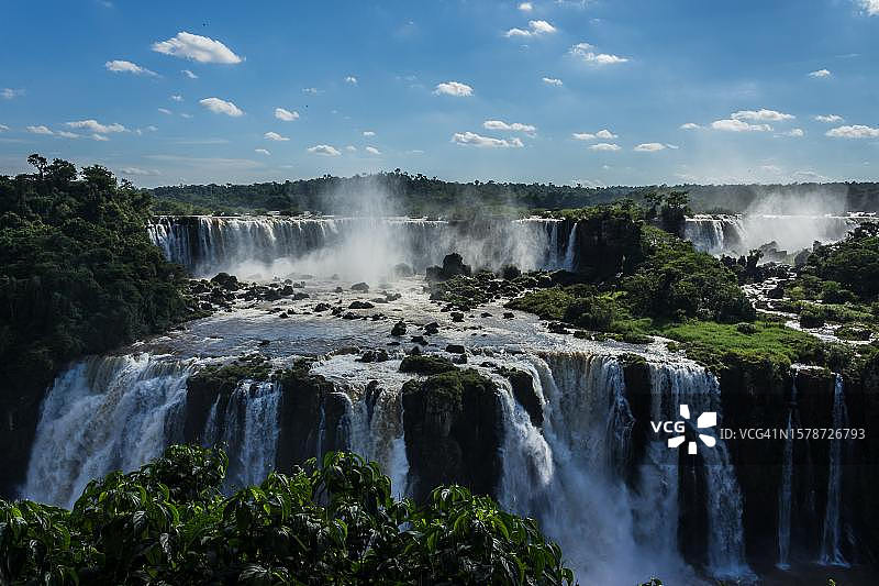 瀑布对着天空的美景图片素材