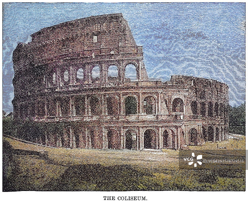 老式雕刻插图：意大利罗马斗兽场图片素材