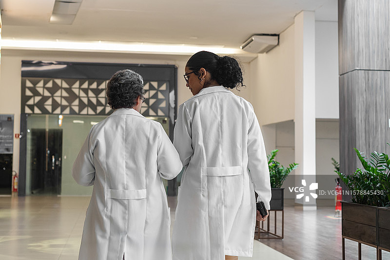 在走廊里交谈的两名女医生图片素材