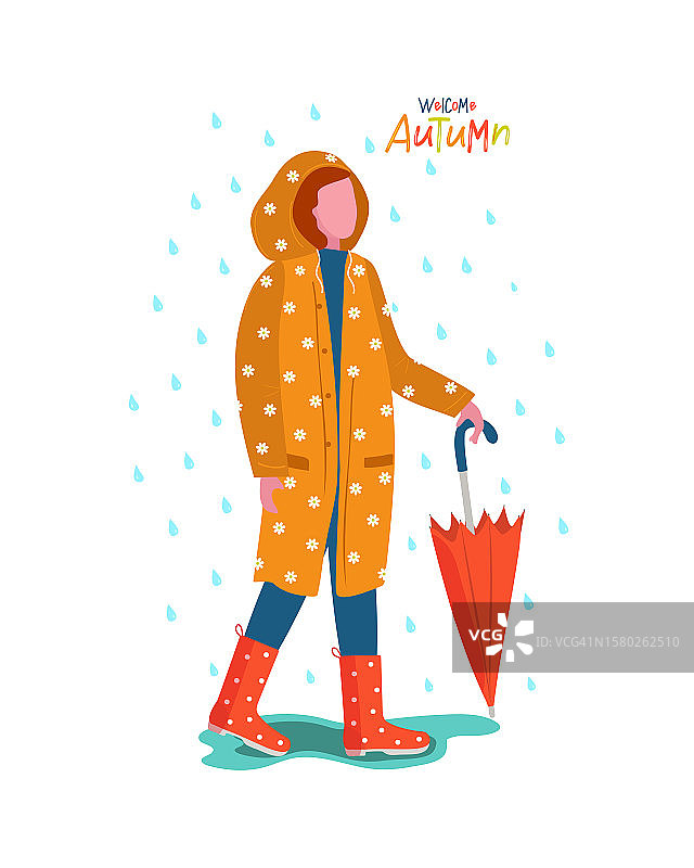 秋天女孩和雨伞图片素材