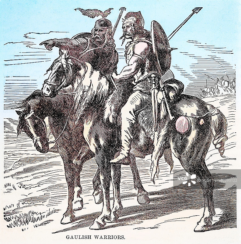 高卢（凯尔特）战士骑马雕版画图片素材