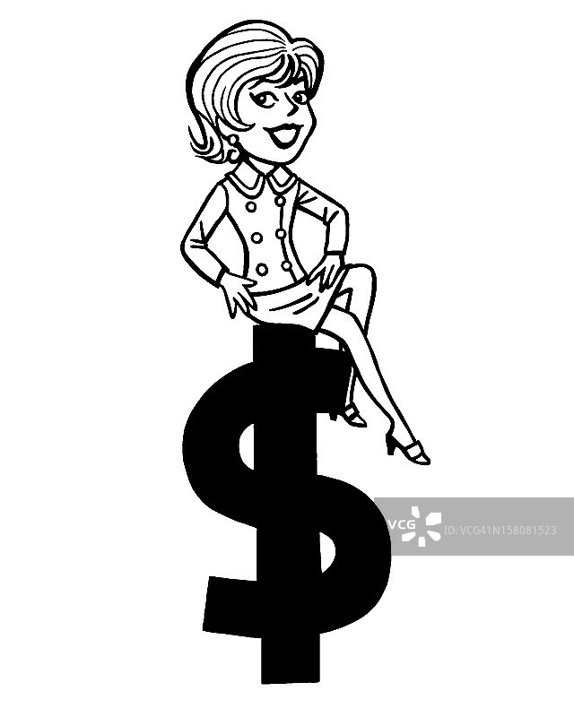 坐在美元符号上的女人图片素材