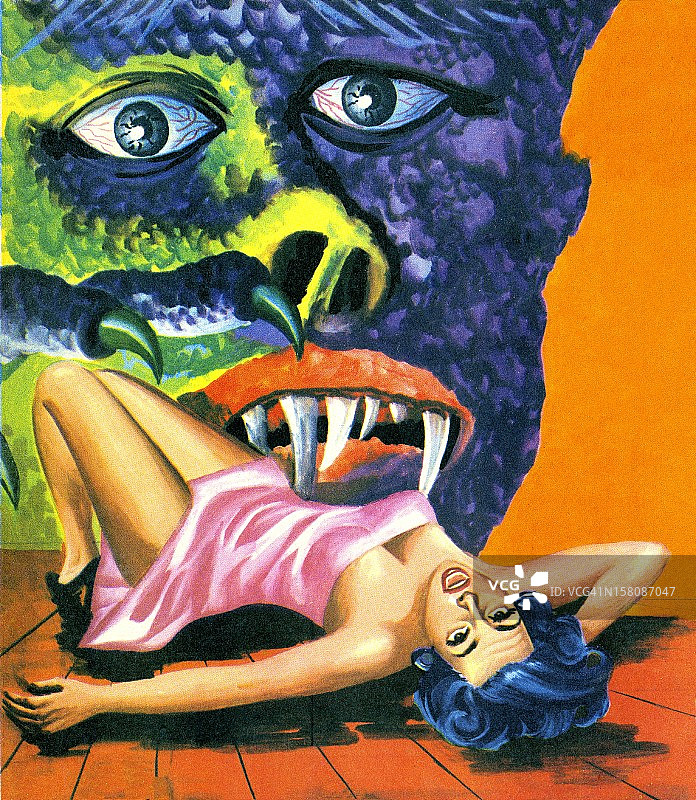 攻击尖叫女人的怪物图片素材