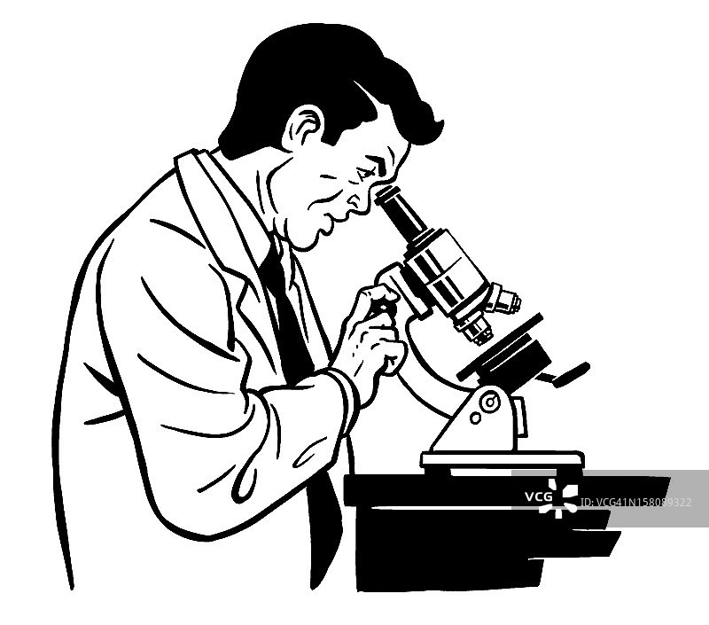 科学家与显微镜侧视图图片素材