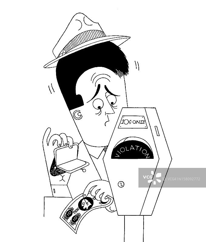 在停车计时器旁的焦虑的男人图片素材