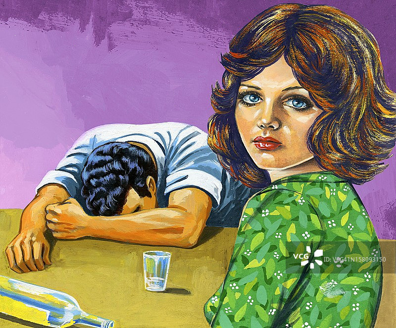 醉酒的男人和女人回头看图片素材