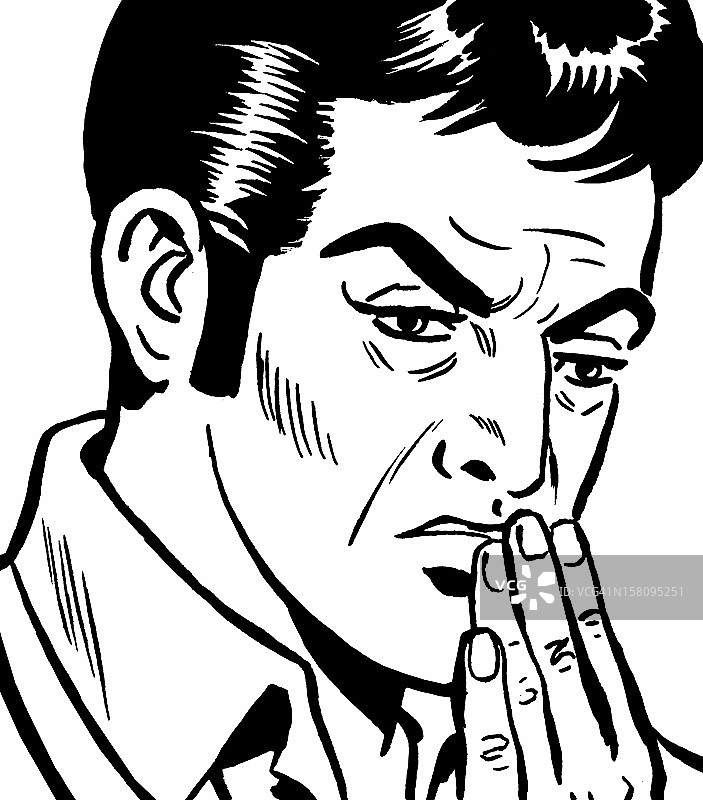 手捂嘴的黑发男人图片素材