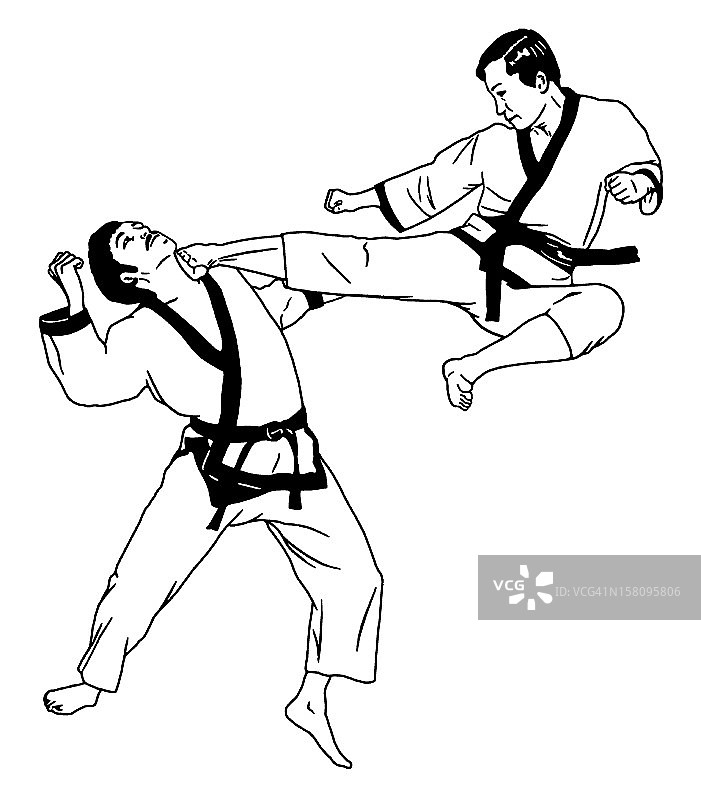 两个男人在练空手道图片素材