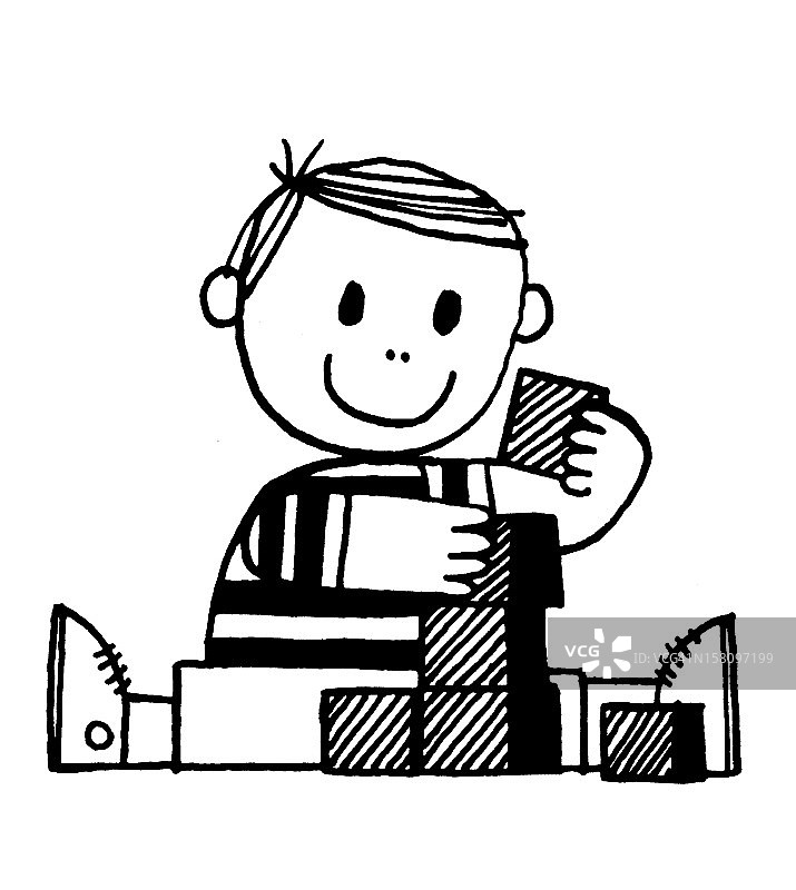 男孩玩积木图片素材