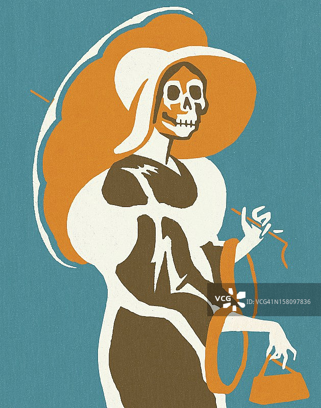 撑伞的骷髅女人图片素材