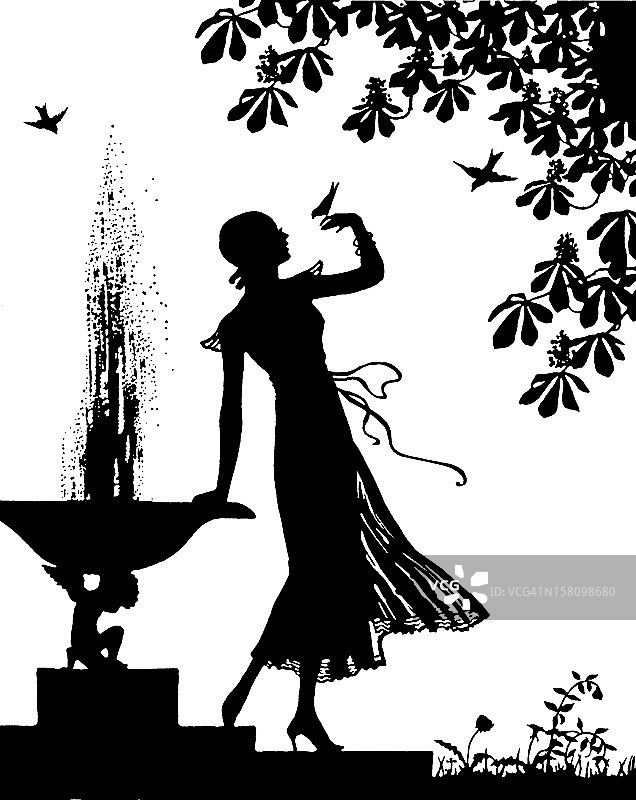 花园中女人的轮廓图片素材